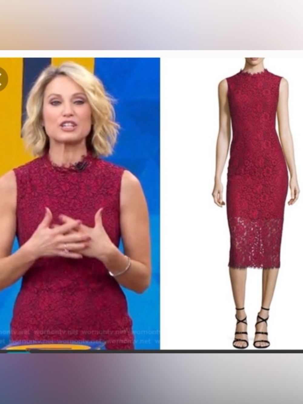 Shoshanna Wine Red Lace High-Neck Midi Dress